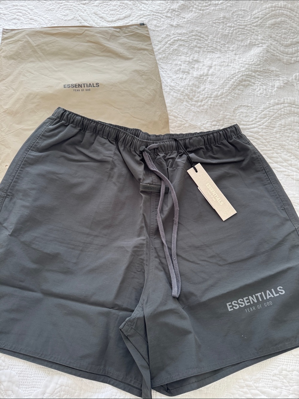 NWT Essentials Fear of God Men’s Black Gray Drawstring Shorts